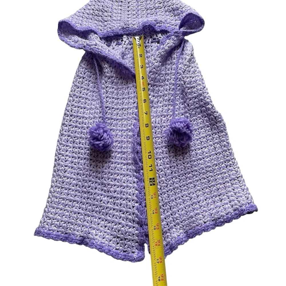 Hand Knit Crochet Lavender Baby‎ Hooded Poncho
